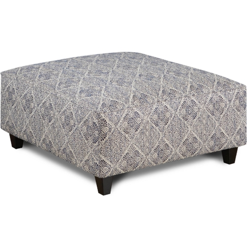 38" Square Cocktail Ottoman in Indigo Federal Pattern Fabric